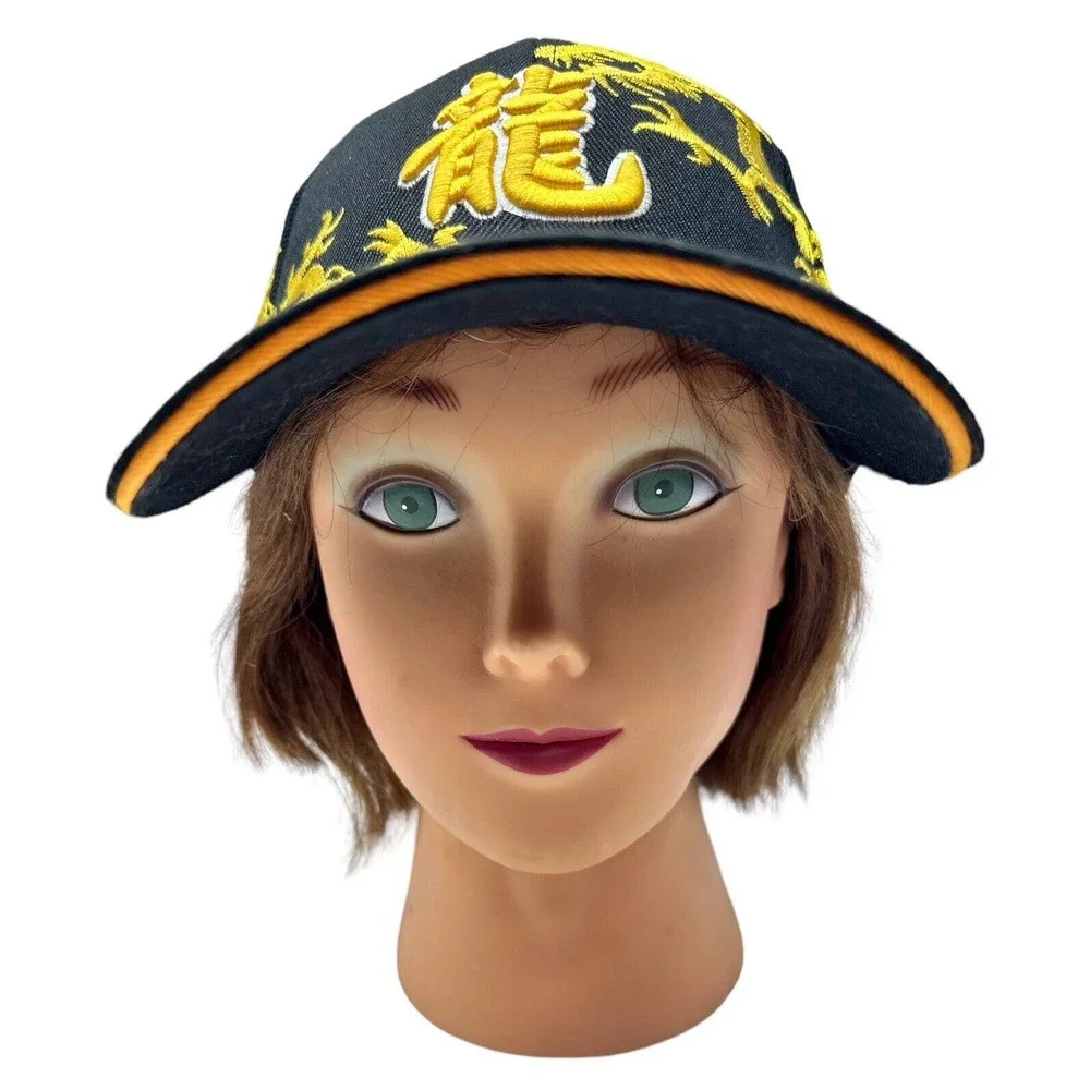 Mega USA Black With Yellow Cap, 3D‎ Embroidered Dragon Strap Back Hat